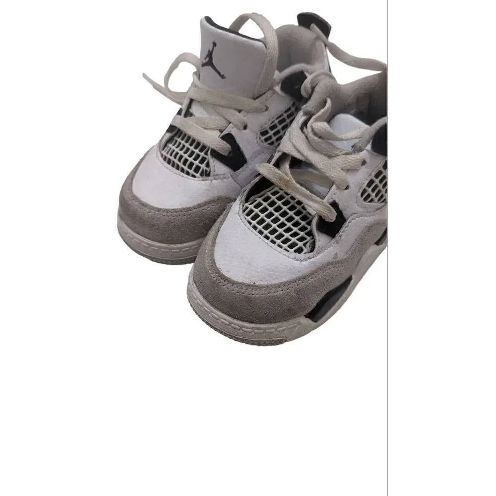 Nike Air Jordan 4 IV Retro Military Black BQ7670-111 White Kids Shoes size 7C‎